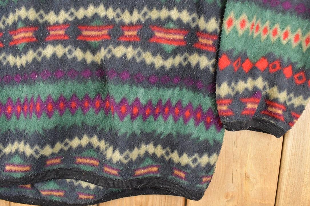 Vintage 1990s TT & Co Quarter Zip Aztec Fleece Outdoorsman Sweater Men's XL - Image 3