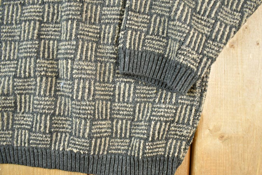Vintage 1990s TT Quarter Button Knit Abstract Pattern Crewneck Sweater Men's Large - Image 3
