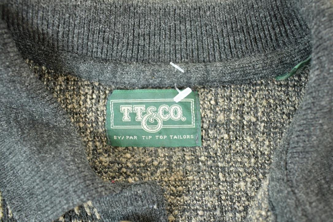 Vintage 1990s TT Quarter Button Knit Abstract Pattern Crewneck Sweater Men's Large - Image 5