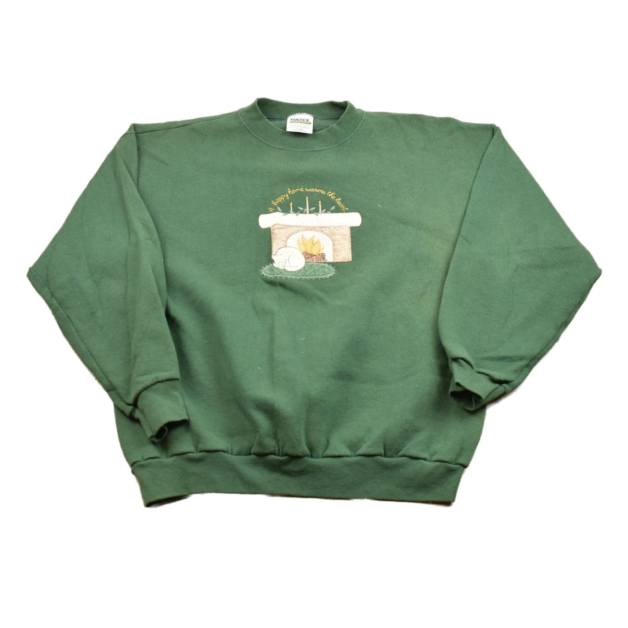 Vintage 1990s Tultex Kitten Fireplace Crewneck Sweatshirt Men's Large