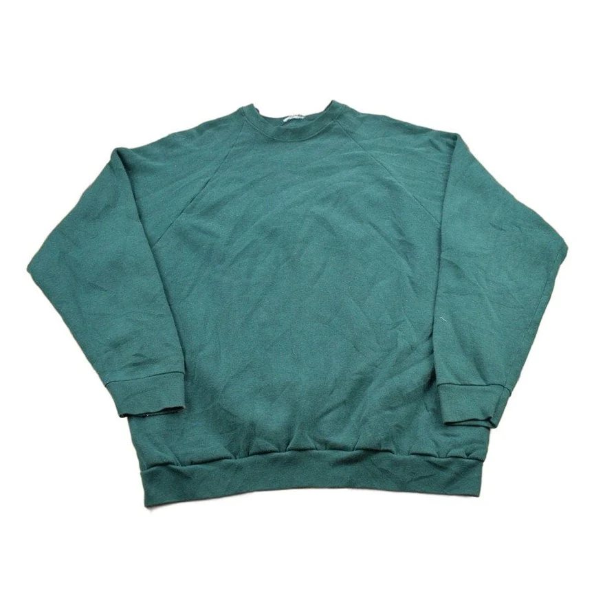 Vintage 1990s Turquoise Blank Crewneck Sweatshirt Men's Large