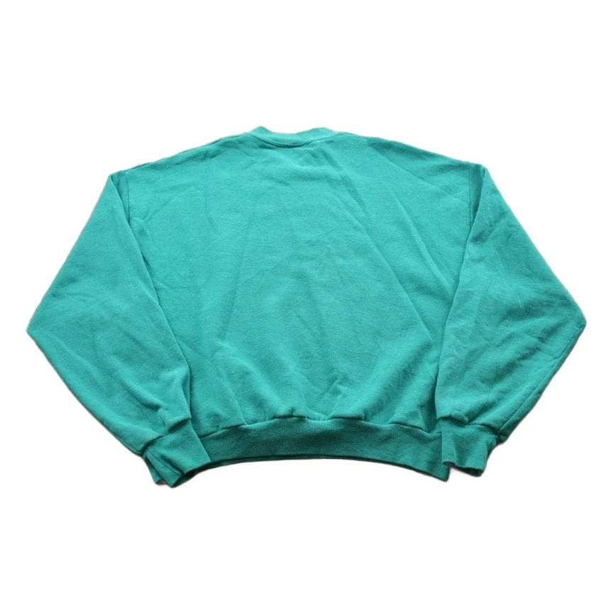 Vintage 1990s Turquoise Blank Crewneck Sweatshirt Men's Medium - Image 2