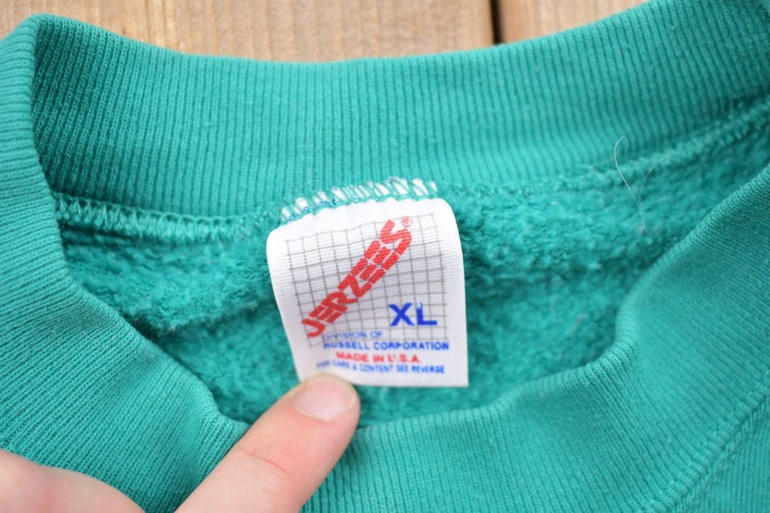 Vintage 1990s Turquoise Blank Crewneck Sweatshirt Men's Medium - Image 3