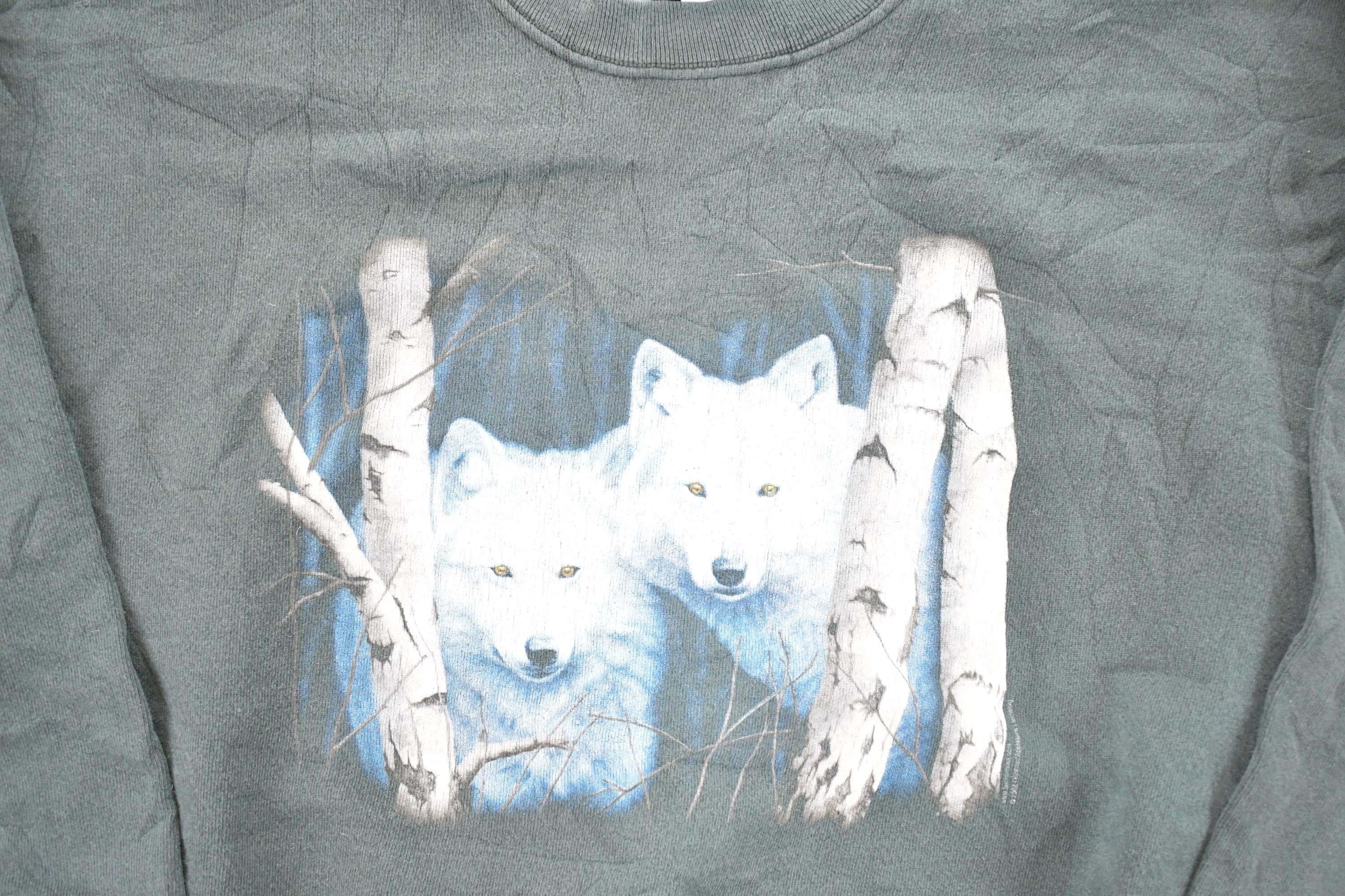Vintage 1990s Two White Wolf Heavyweight Outdoorsman Crewneck Sweatshirt Men's L - Image 3