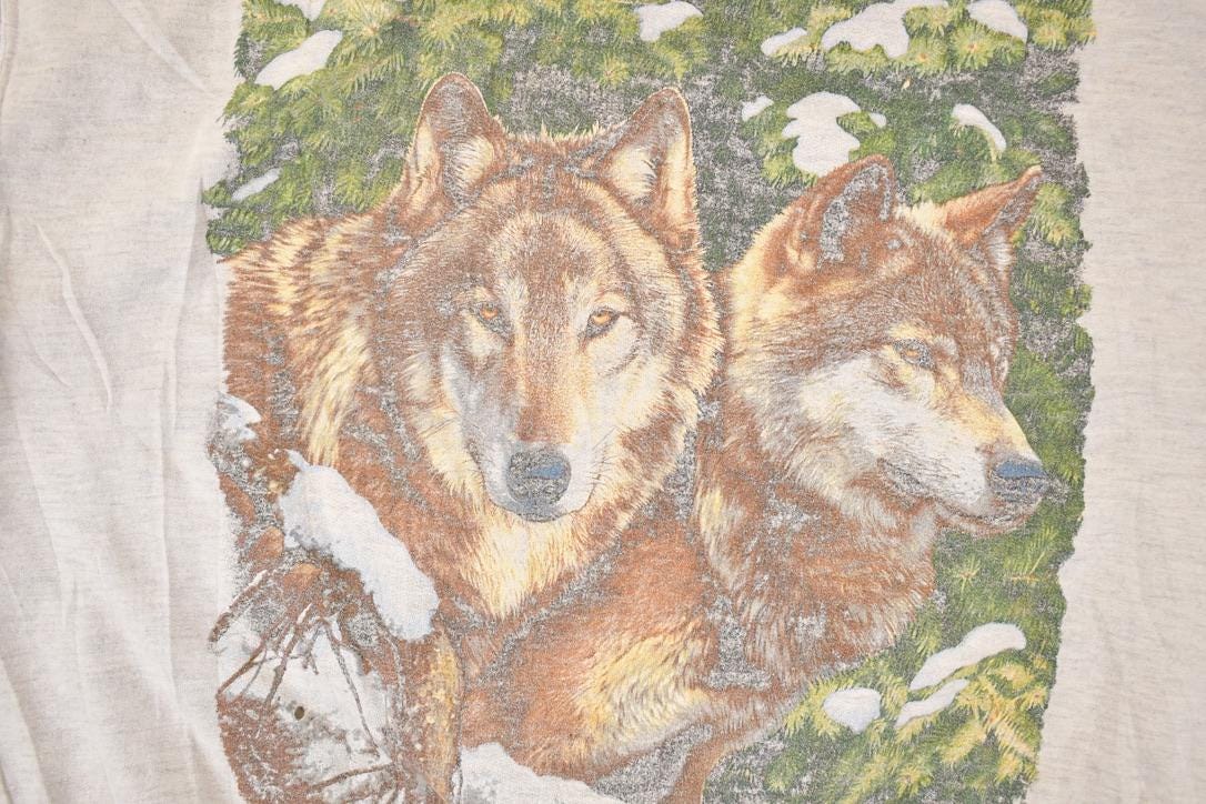 Vintage 1990s Two Wolves Cartoon Graphic Print Crewneck Sweatshirt Men's L - Image 3