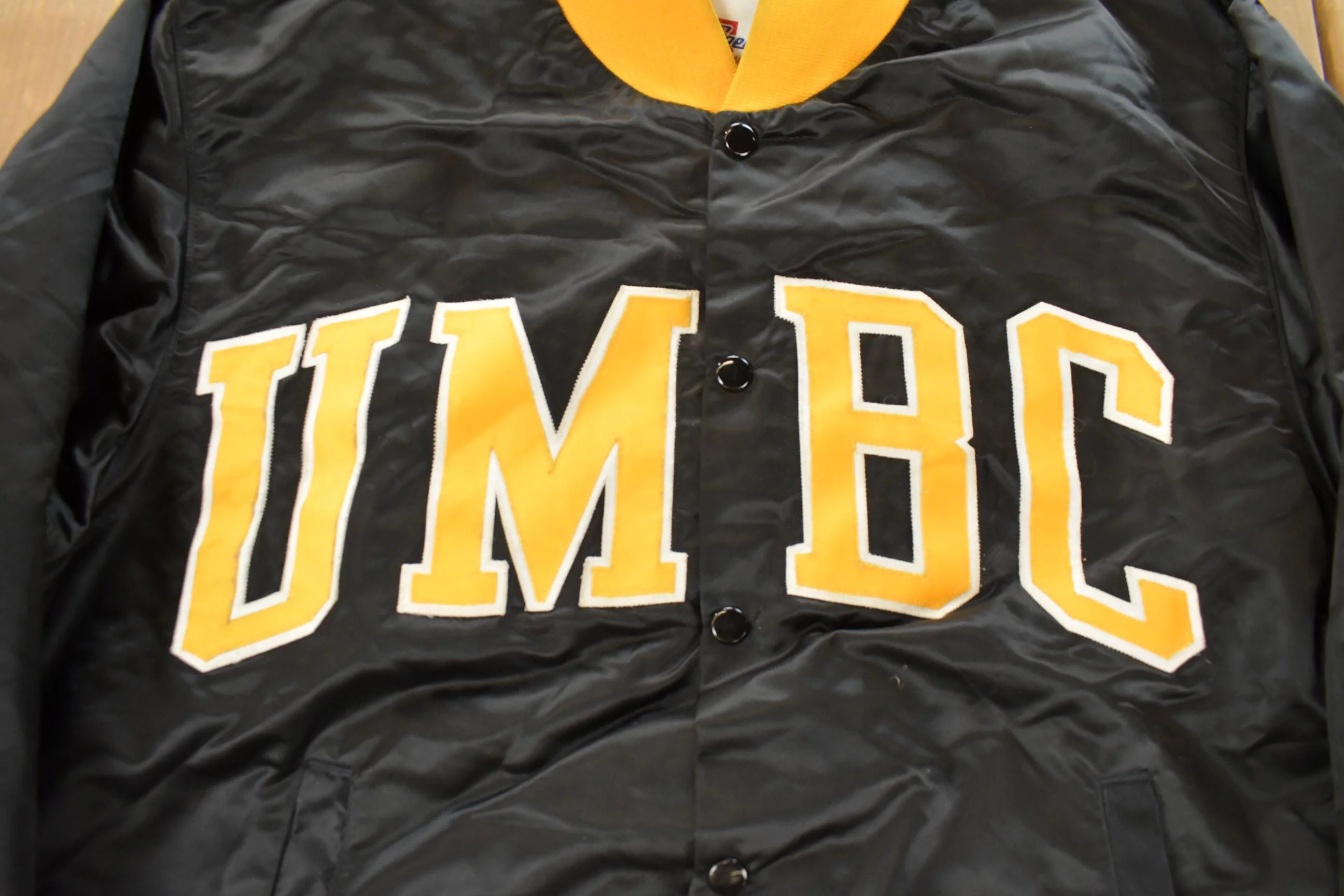 Vintage 1990s University of Maryland Baltimore County Collegiate Satin Snap On Jacket Men's XL - Image 3