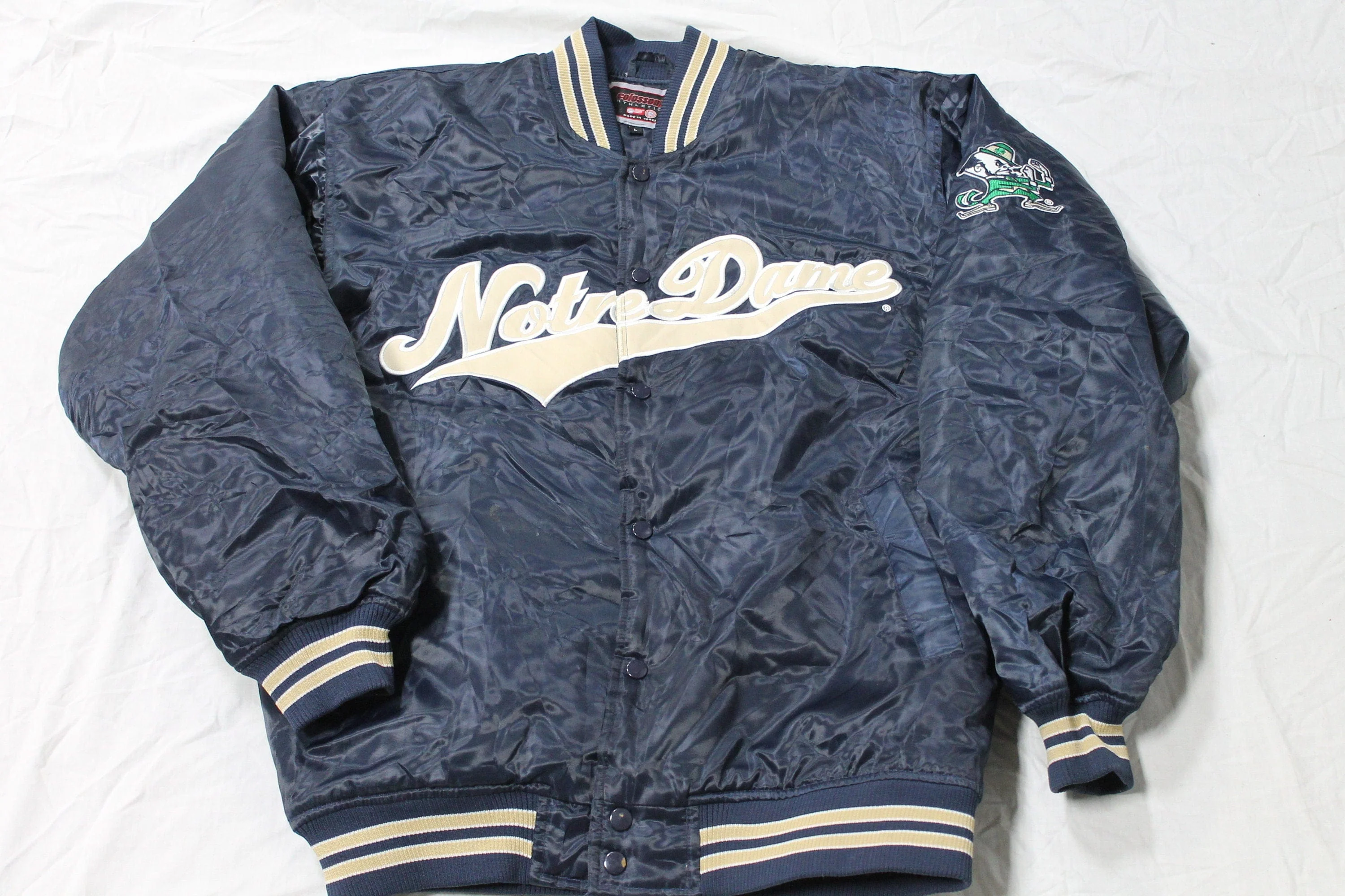 Vintage 1990s University Of Notre Dame Fighting Irish Varsity Bomber Jacket - Image 3