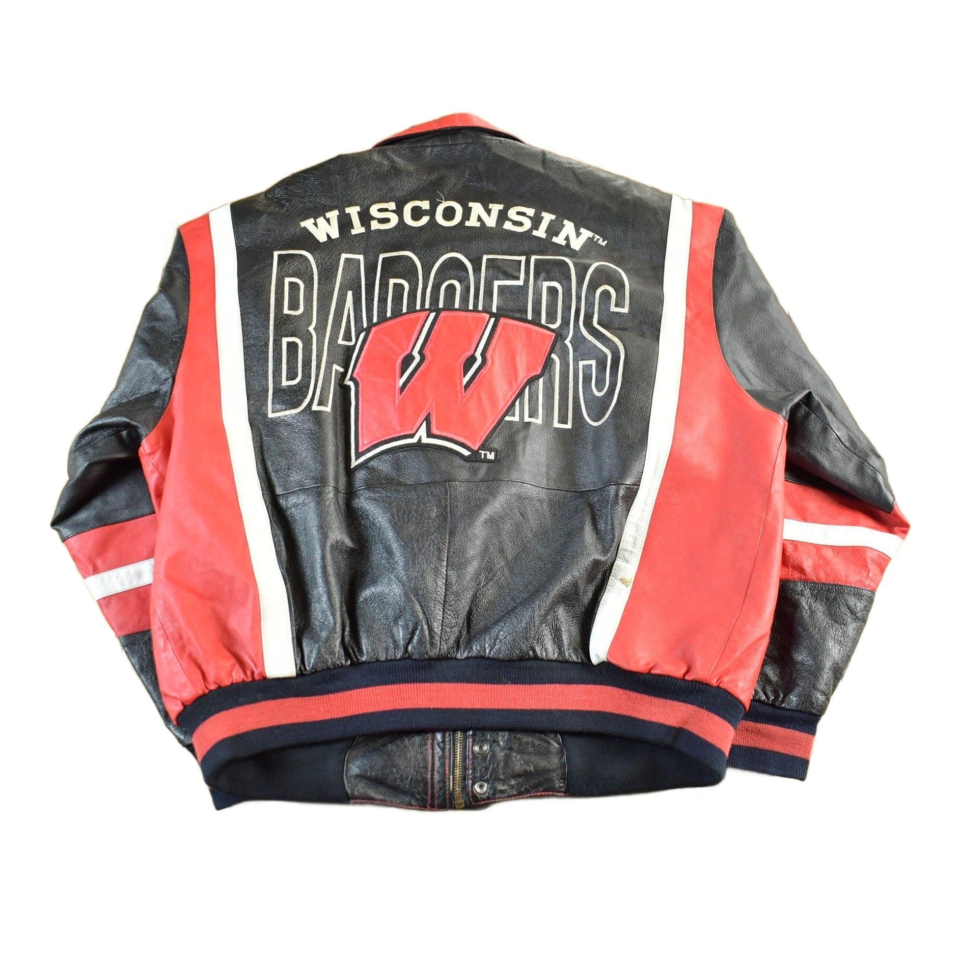Vintage 1990s University Of Wisconsin Leather Varsity Jacket Men's XL - Image 2