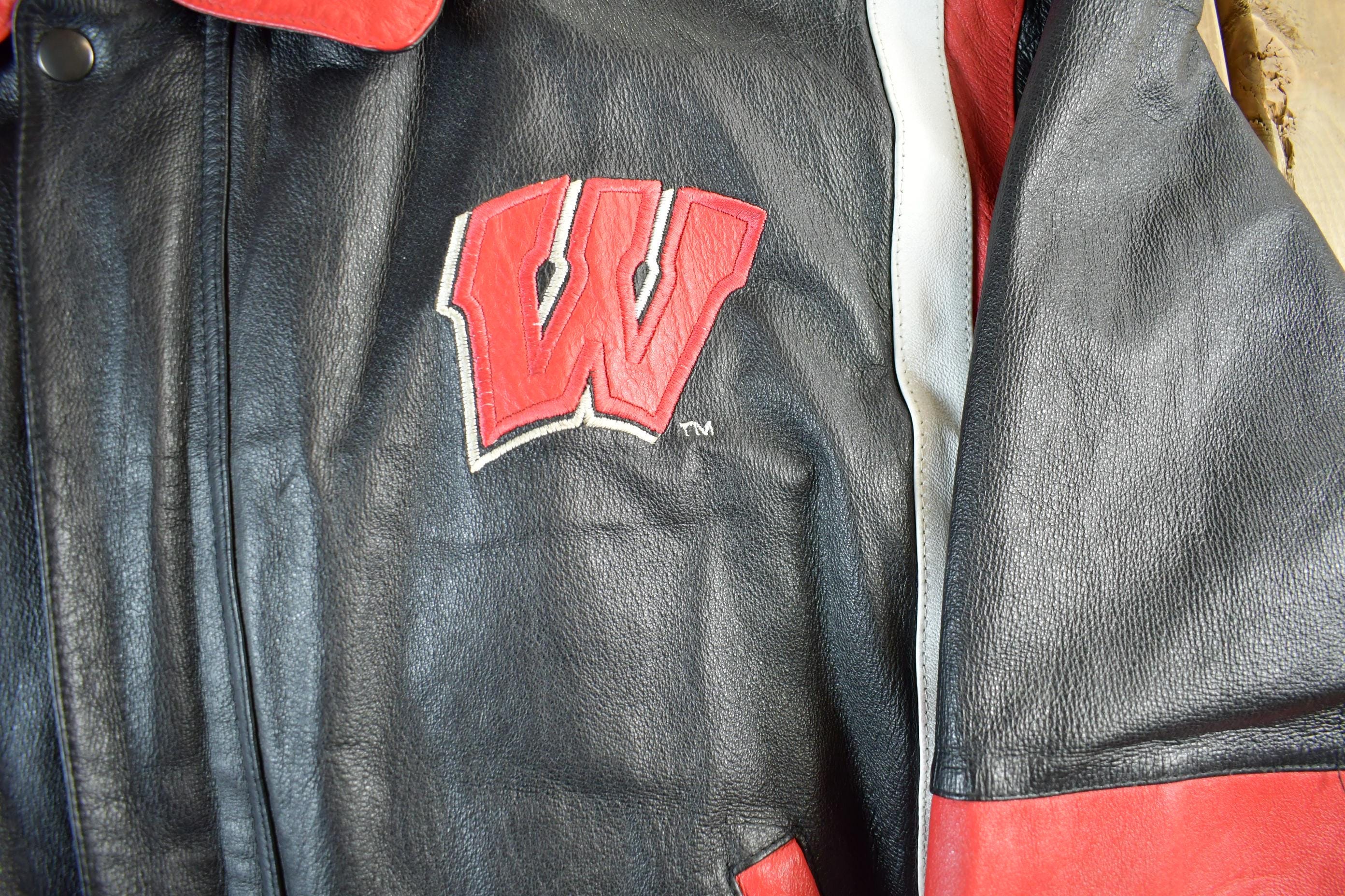 Vintage 1990s University Of Wisconsin Leather Varsity Jacket Men's XL - Image 4