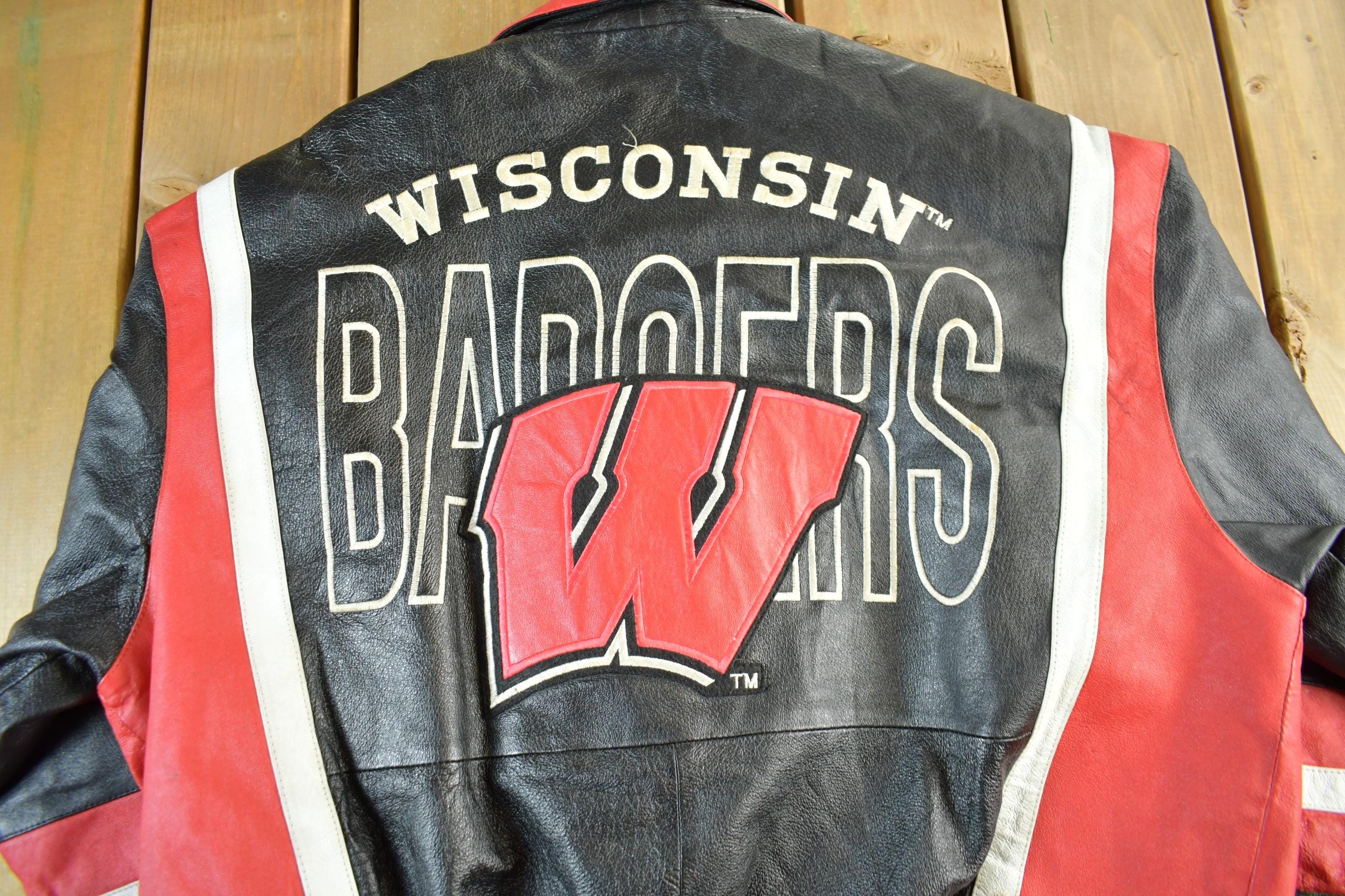Vintage 1990s University Of Wisconsin Leather Varsity Jacket Men's XL - Image 8