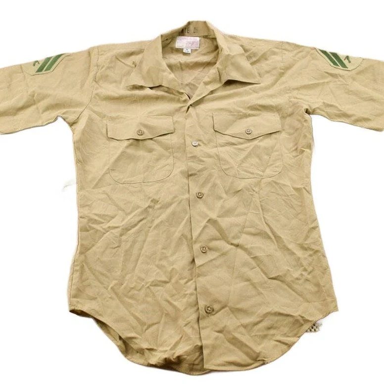 Vintage 1990s USMC Military Beige Blank Button Up Shirt Men's S