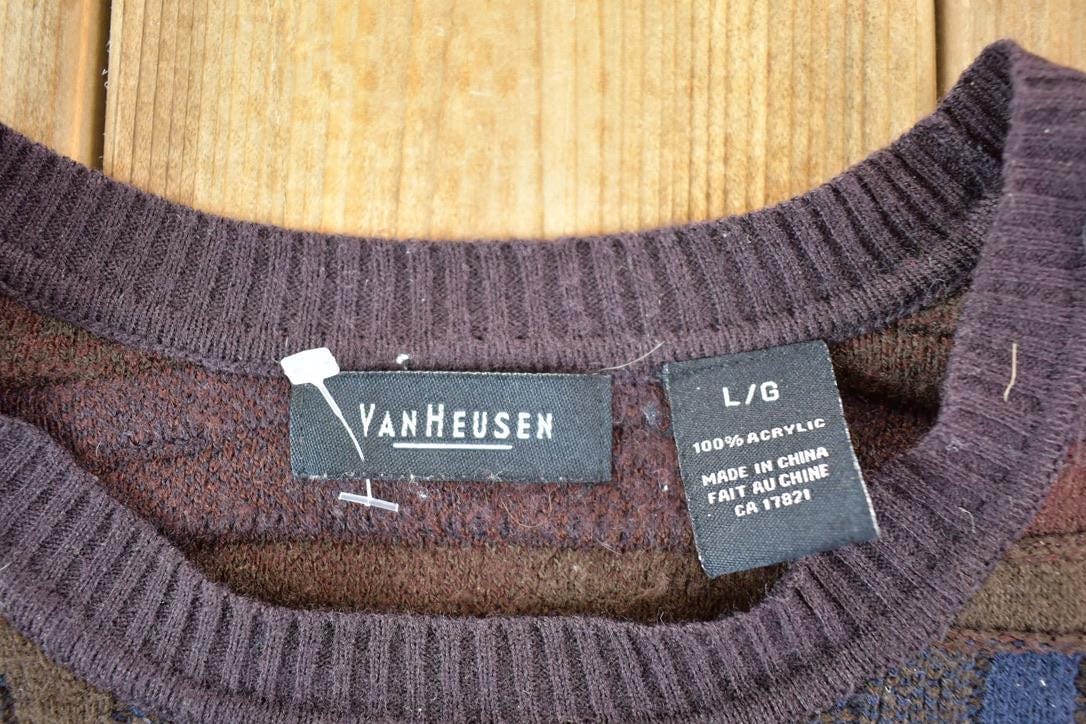 Vintage 1990s Van Heusen Knit Abstract Pattern Crewneck Sweater Mens L - Image 3