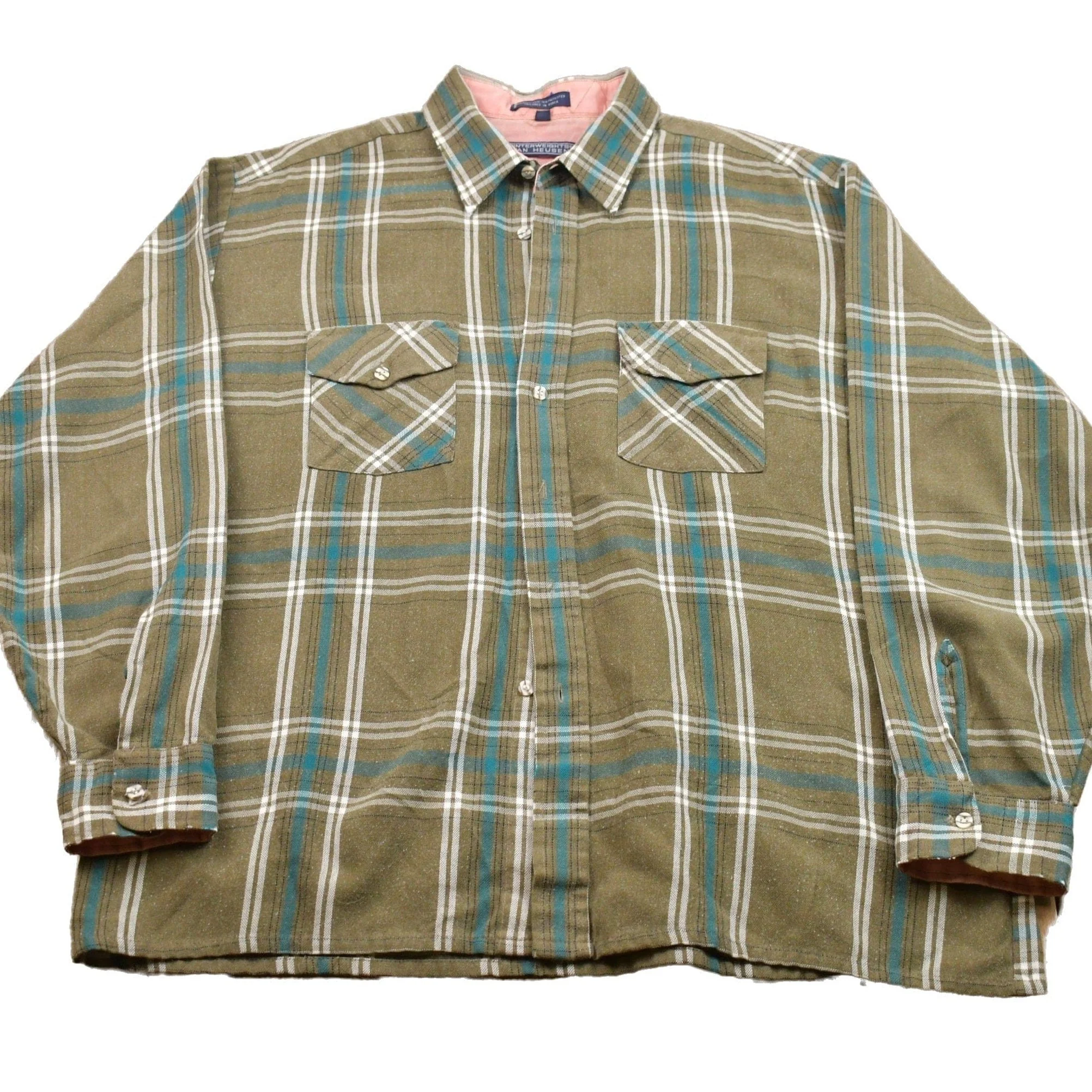 Vintage 1990s Van Heusen Lined Plaid Button Up Shirt Men's XL