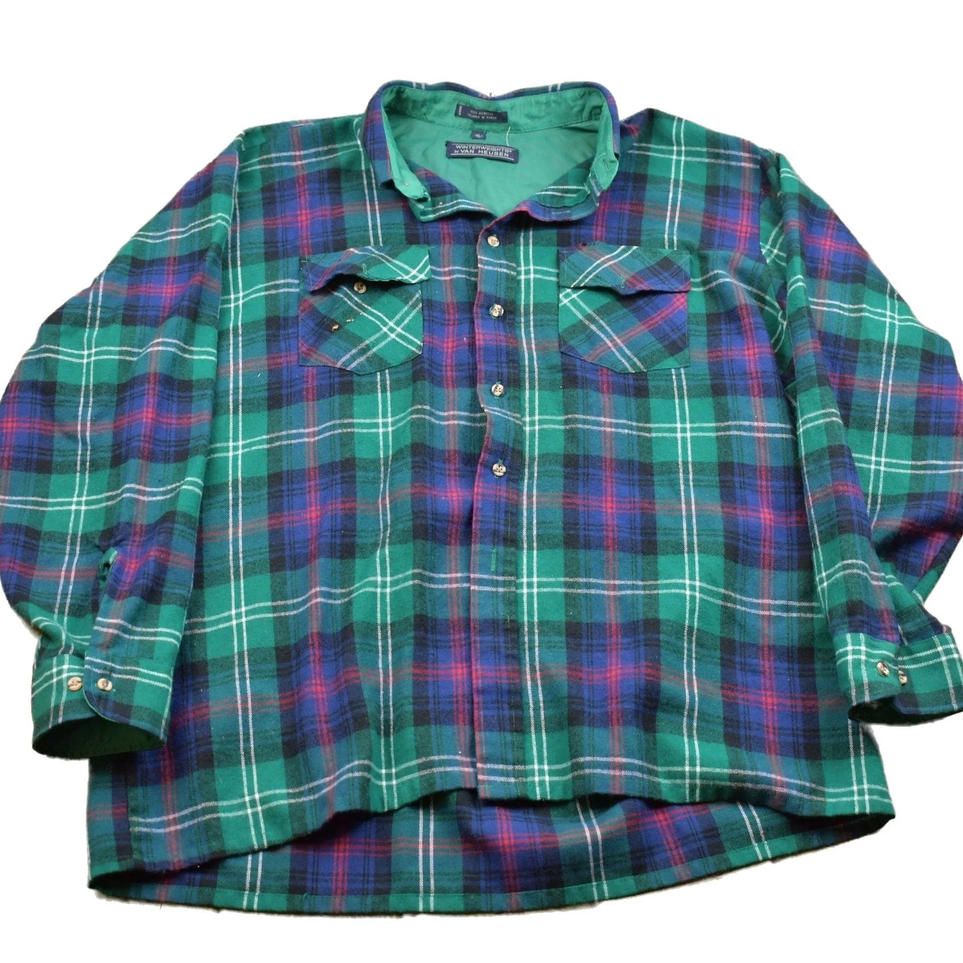 Vintage 1990s Van Heusen Plaid Lined Button Up Shirt Men's 2XL