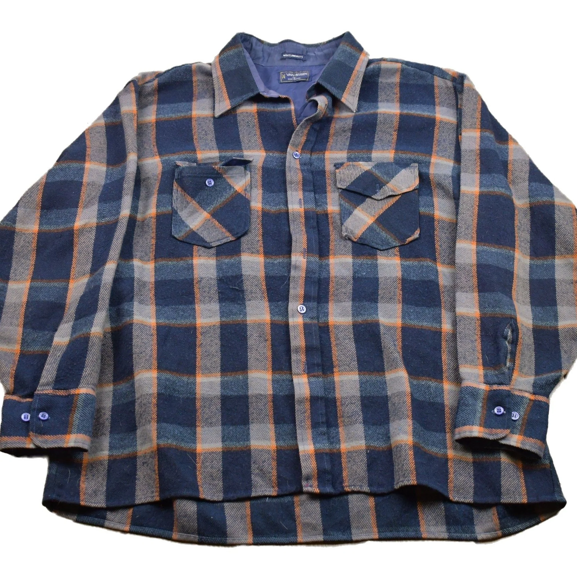 Vintage 1990s Van Heusen Plaid Lined Button Up Shirt Men's XL