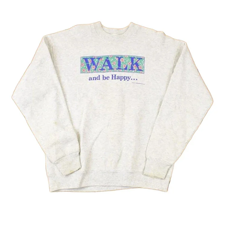 Vintage 1990s Walk And Be Happy FAB Graphic Print Crewneck Sweatshirt Mens L