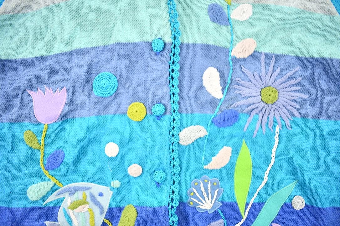 Vintage 1990s Willow ridge Embroidered Floral Heavy Knit Button Up Shirt Women's XL - Image 3