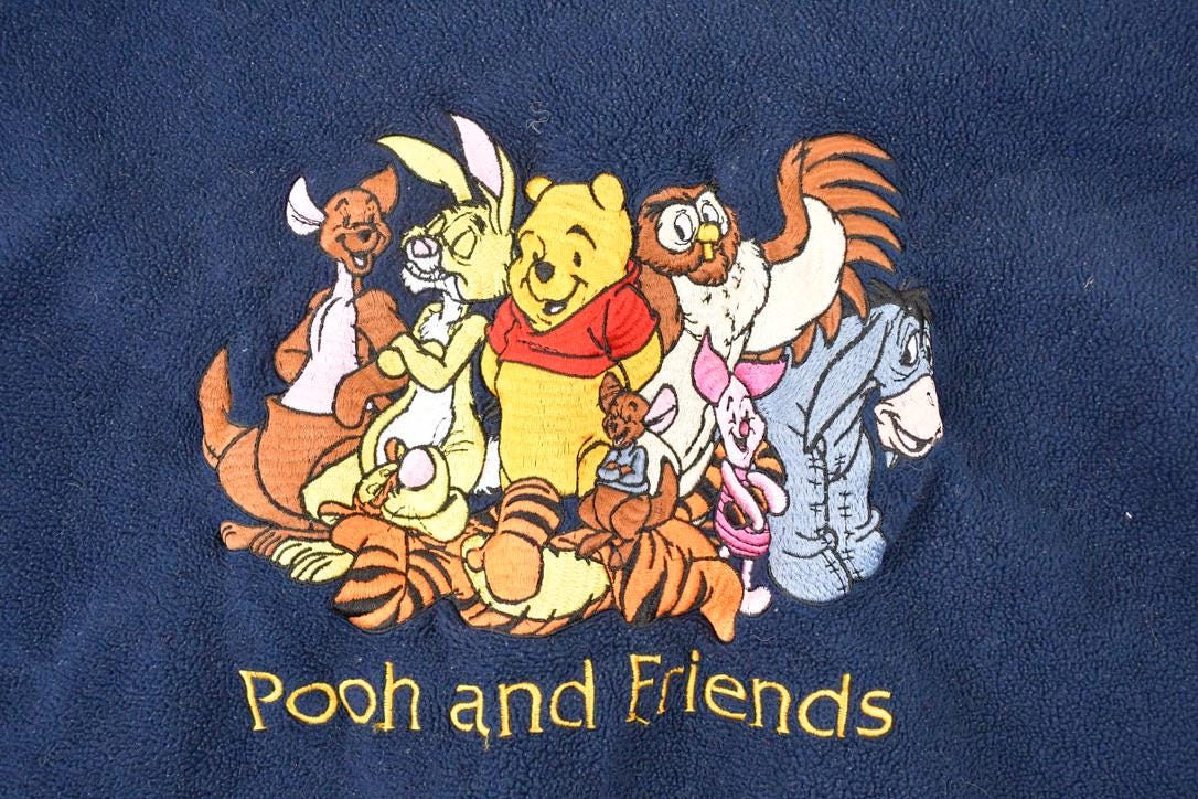 Vintage 1990s Winnie The Pooh And Friends Embroidered Fleece Disney Crewneck Sweater Men's XL - Image 3