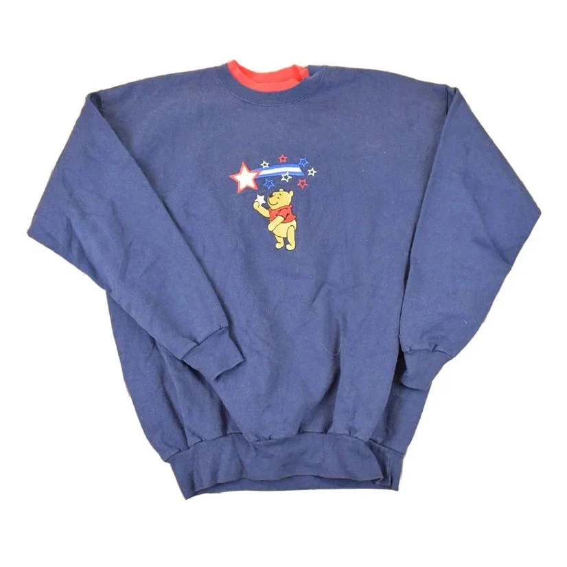 Vintage 1990s Winnie The Pooh Embroidered Double Collar Disney Crew Neck Sweater Men's L