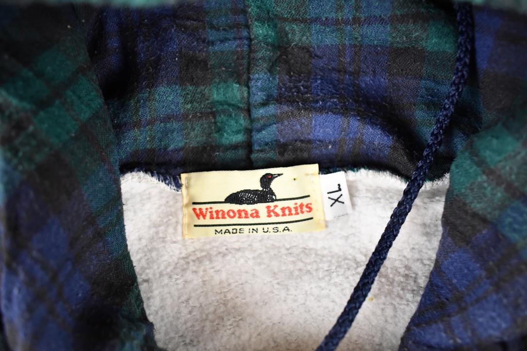 Vintage 1990s Winona Knits Plaid Lined Hoodie Sweatshirt Men's XL - Image 3