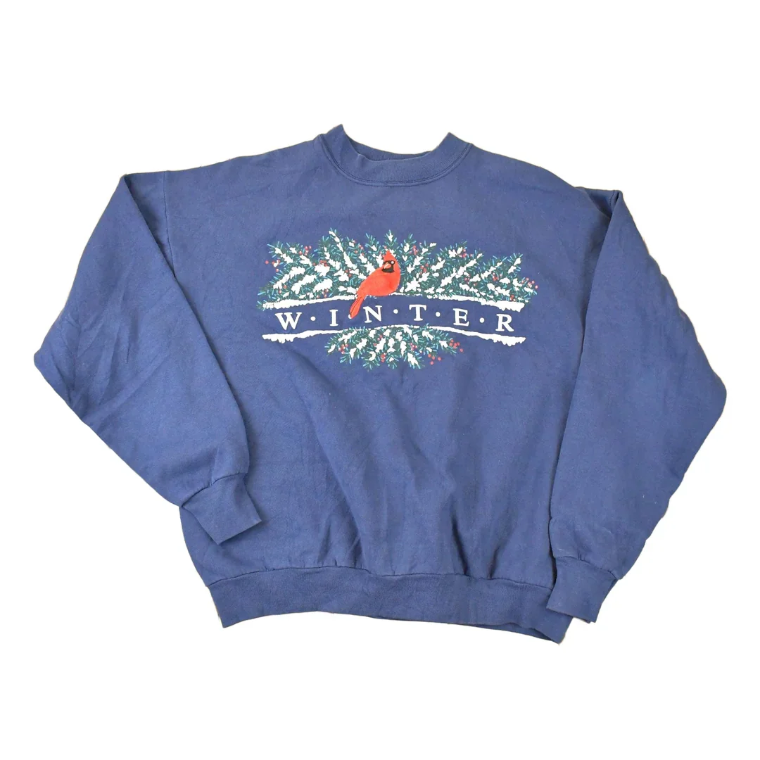 Vintage 1990s Winter Cardinal Embroidered Crewneck Sweatshirt Mens L