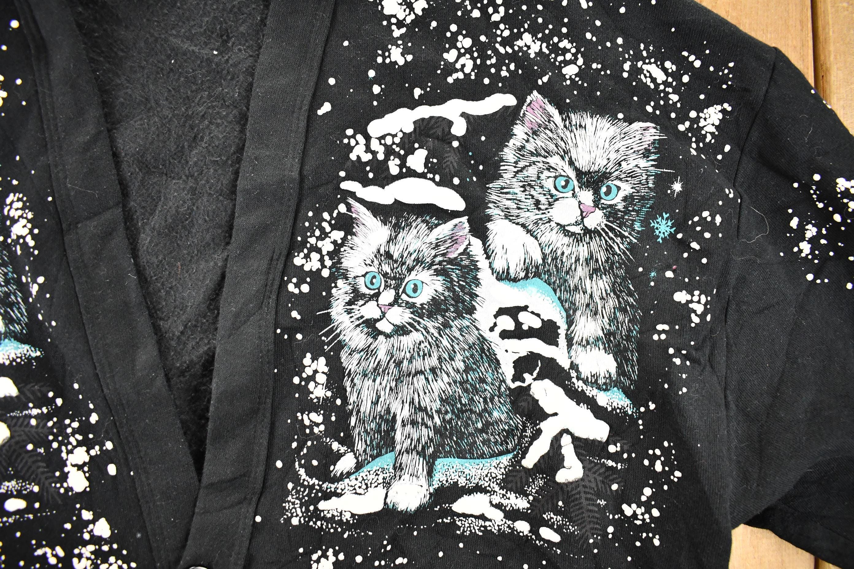 Vintage 1990s Winter Kitten AOP Cardigan Sweatshirt Women's XL - Image 3