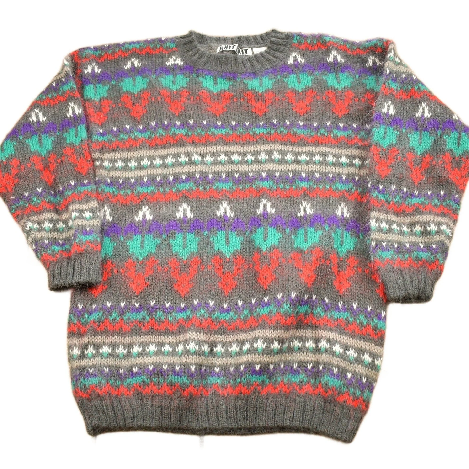 Vintage 1990s Winter Theme Knitted Crewneck Sweater Men's Small