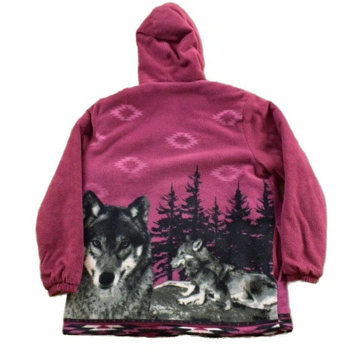 Vintage 1990s Winter Wolf Theme Fleece Sweater Men's Large - Image 2