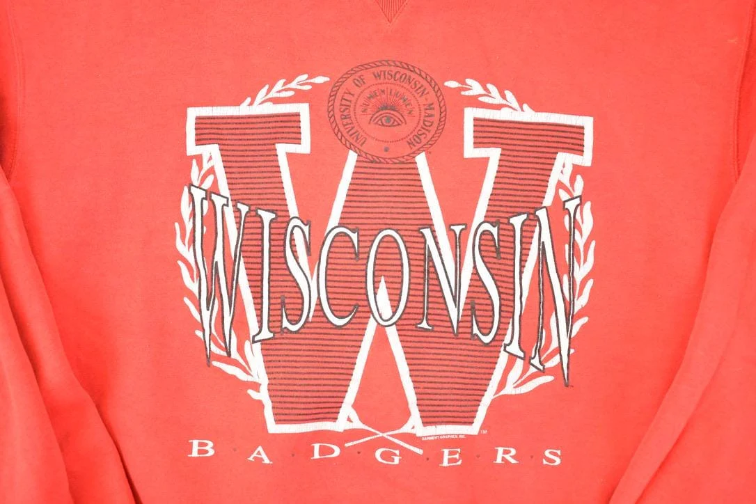 Vintage 1990s Wisconsin Badgers All Seeing Eye University Crewneck Sweater Men's L - Image 3