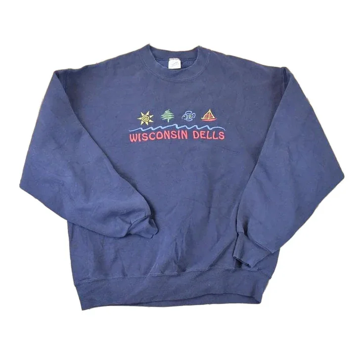 Vintage 1990s Wisconsin Dells Embroidered Sun Crewneck Sweatshirt Men's L