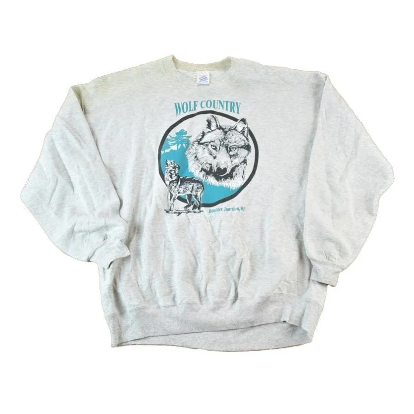 Vintage 1990s Wolf Country Souvenir Crewneck Sweatshirt Made In USAMen's Medium