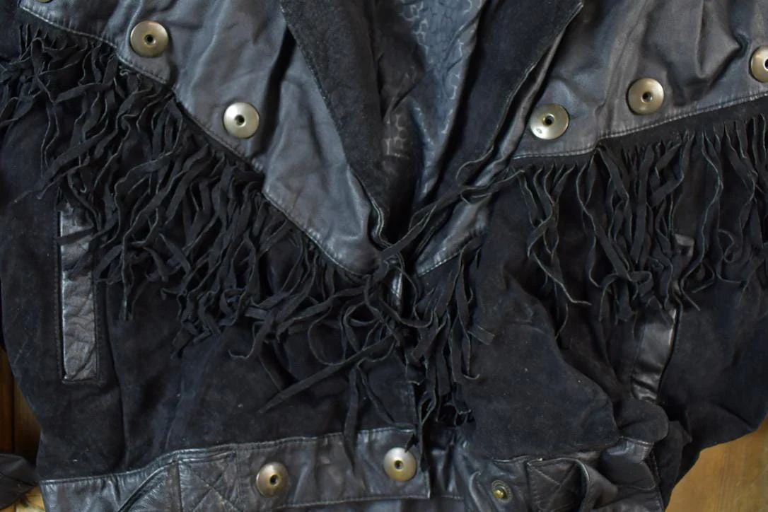 Vintage 1990s Womens G3 Leather Fashions Frilled Biker Jacket Made In USA - Image 4