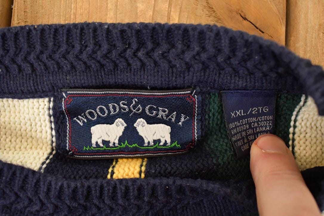 Vintage 1990s Woods And Gray Plaid Knit Crewneck Sweater Men's XL - Image 3