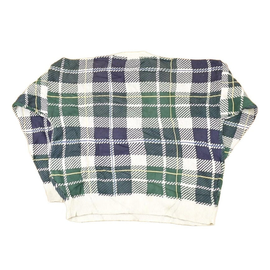 Vintage 1990s Woods And Gray Plaid Knit Crewneck Sweater Men's XL - Image 2
