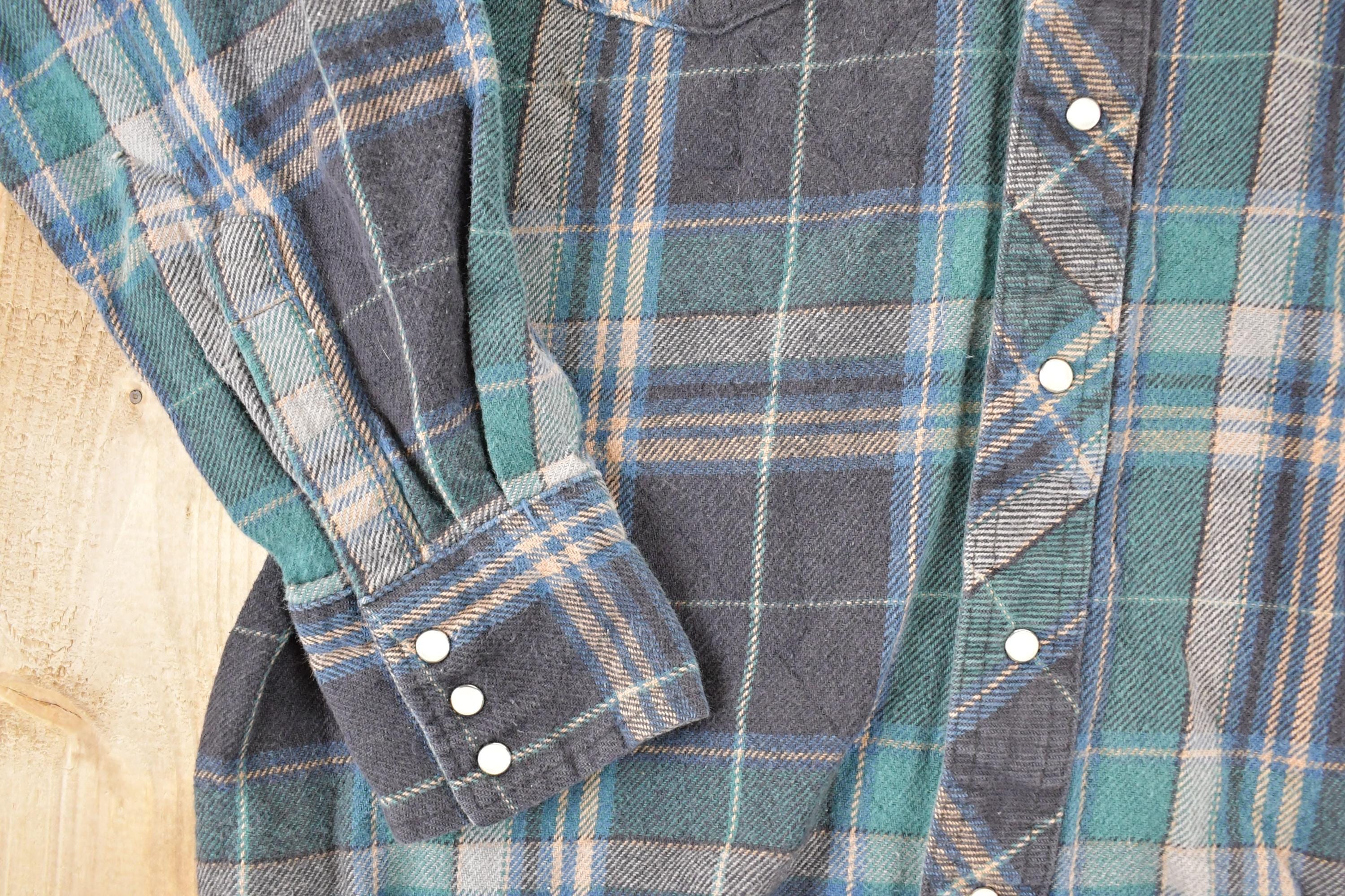 Vintage 1990s Wrangler Plaid Western Style Button Up Shirt Men's Large - Image 3