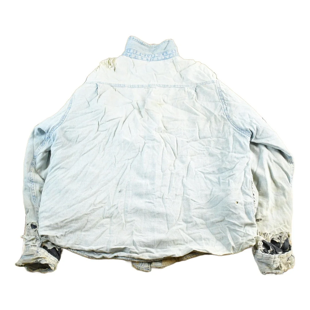 Vintage 1990s Wrangler Thrashed Distressed Lined Denim Button Up Shirt Men's Large - Image 2