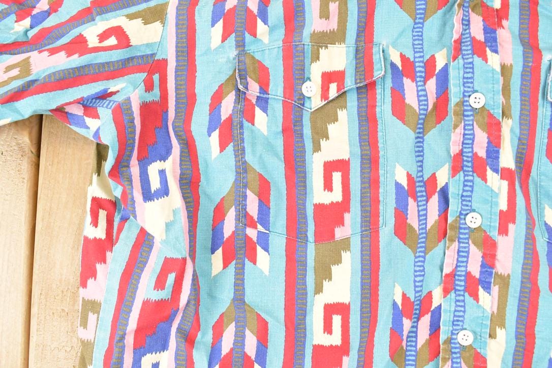 Vintage 1990s Wrangler Western Button Up Shirt Men's L - Image 3