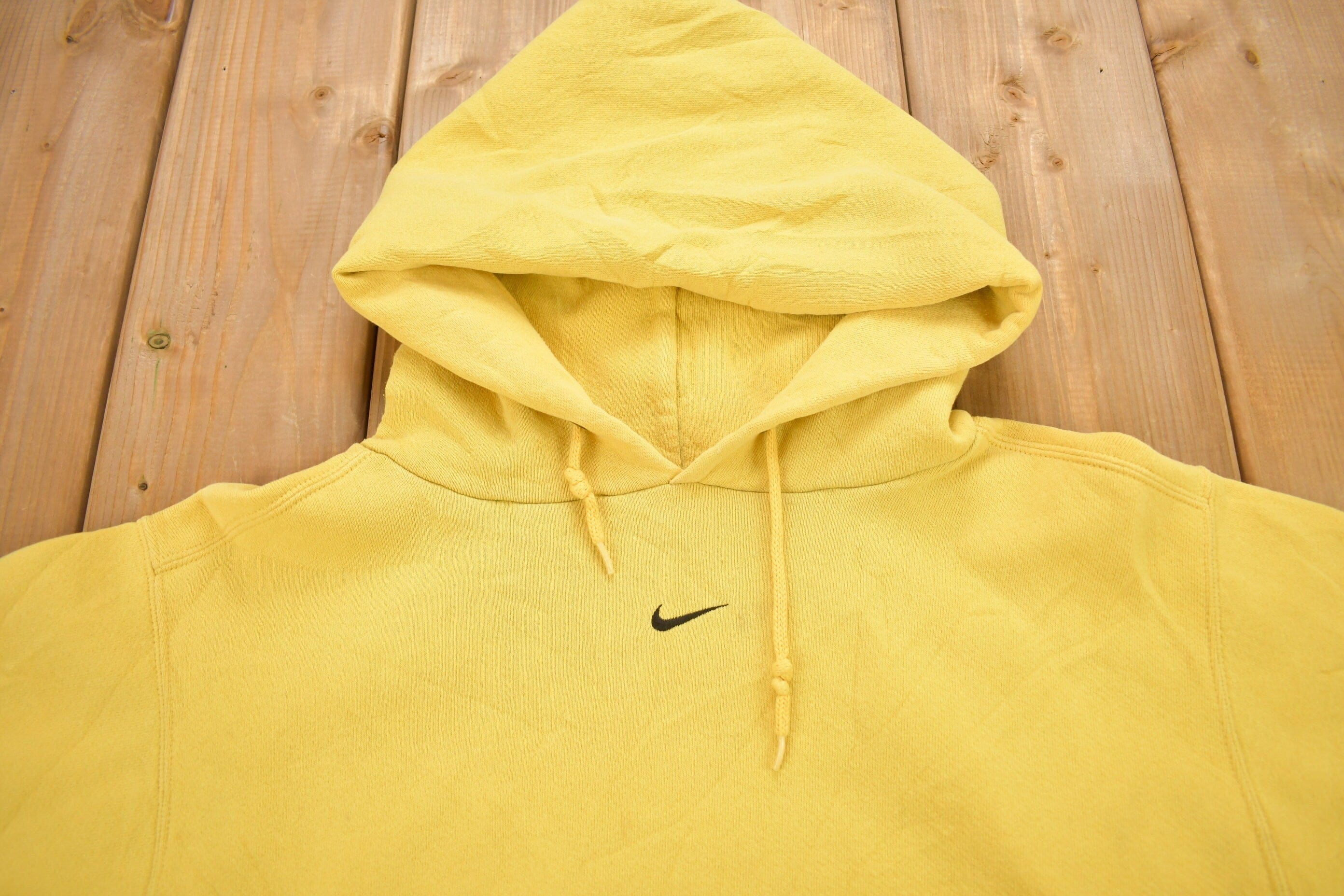 Vintage 1990s Yellow Nike Center Swoosh Hoodie - Image 3