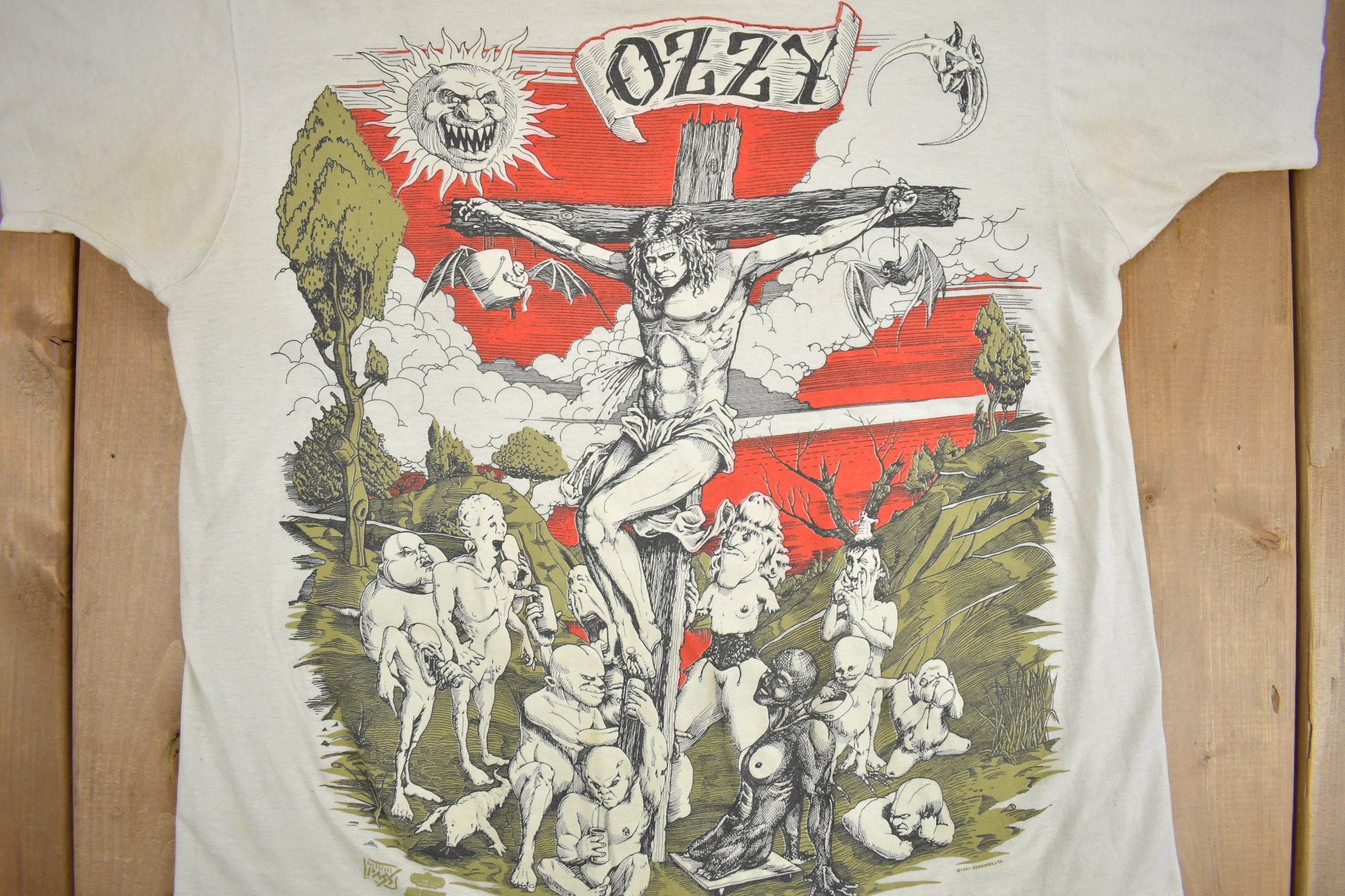 Vintage 1991 Ozzy Osbourne Cross Graphic T-Shirt Men's Medium - Image 3