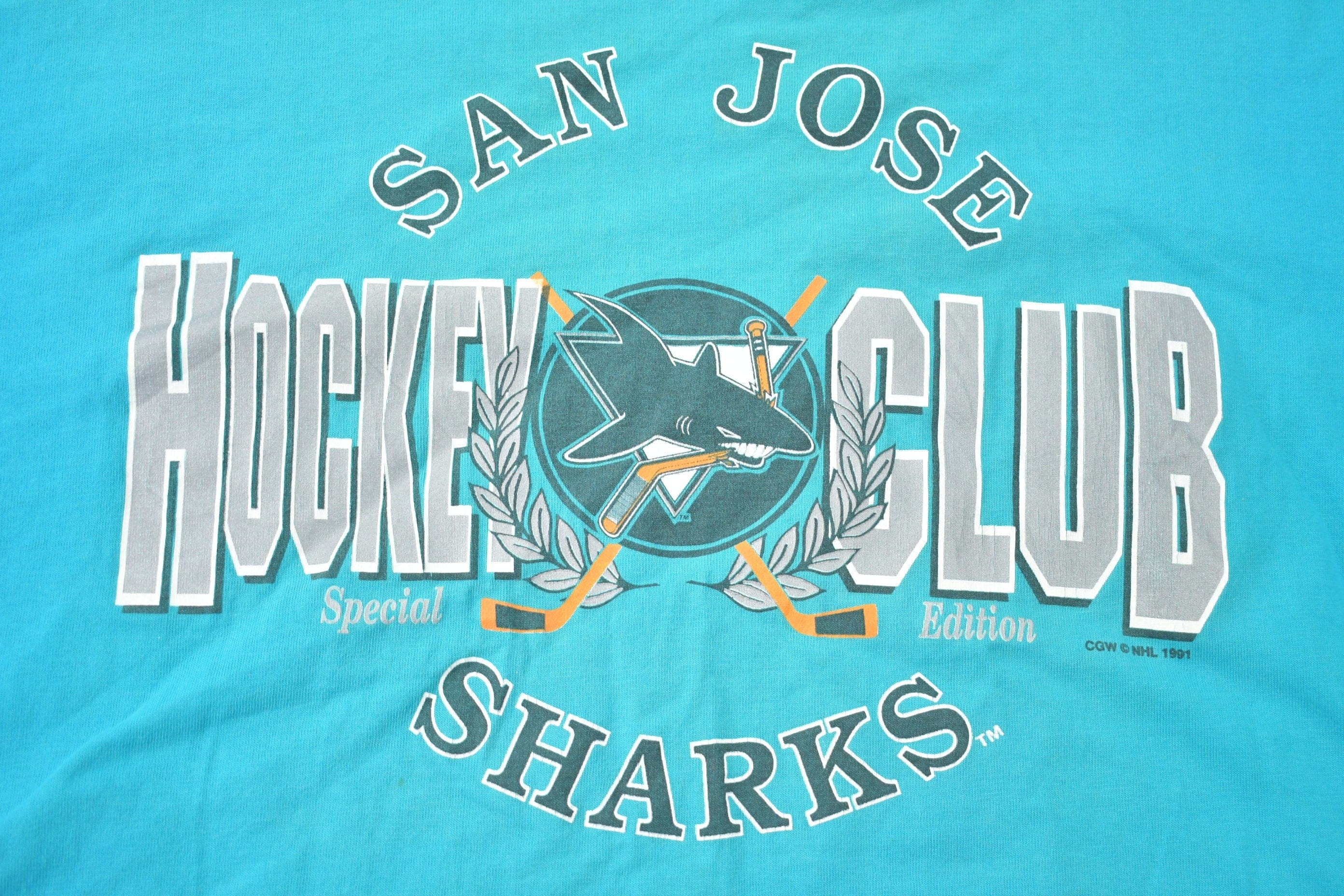 Vintage 1991 San Jose Sharks Hockey Club NHL Graphic T-Shirt Men's XL - Image 3