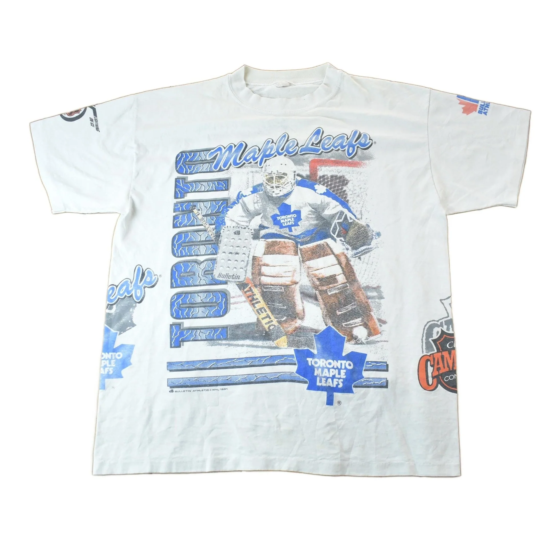Vintage 1991 Toronto Maple Leafs NHL All Over Print Graphic T-Shirt Men's XL