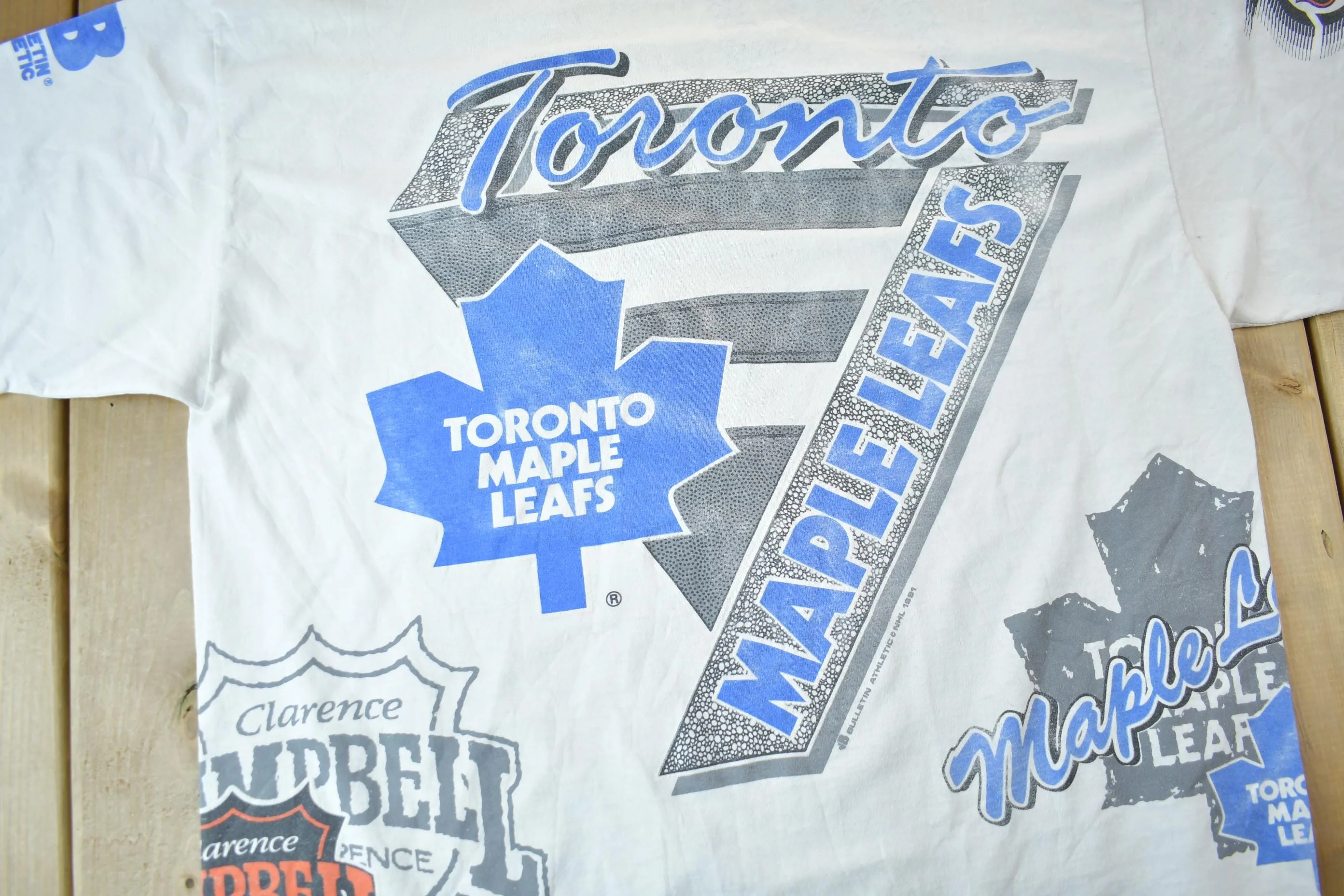 Vintage 1991 Toronto Maple Leafs NHL All Over Print Graphic T-Shirt Men's XL - Image 3