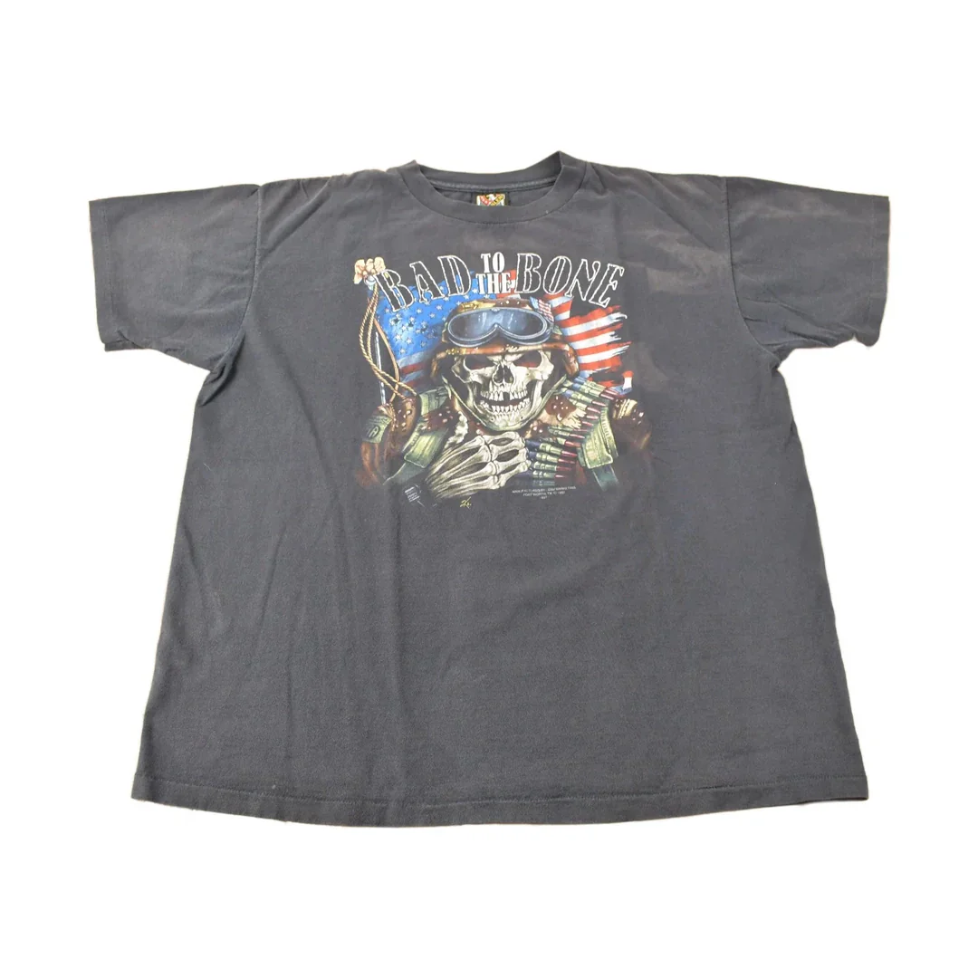 Vintage 1992 Bad To The Bone Single Stitch 3D Emblem T-Shirt Made In USA Size XL