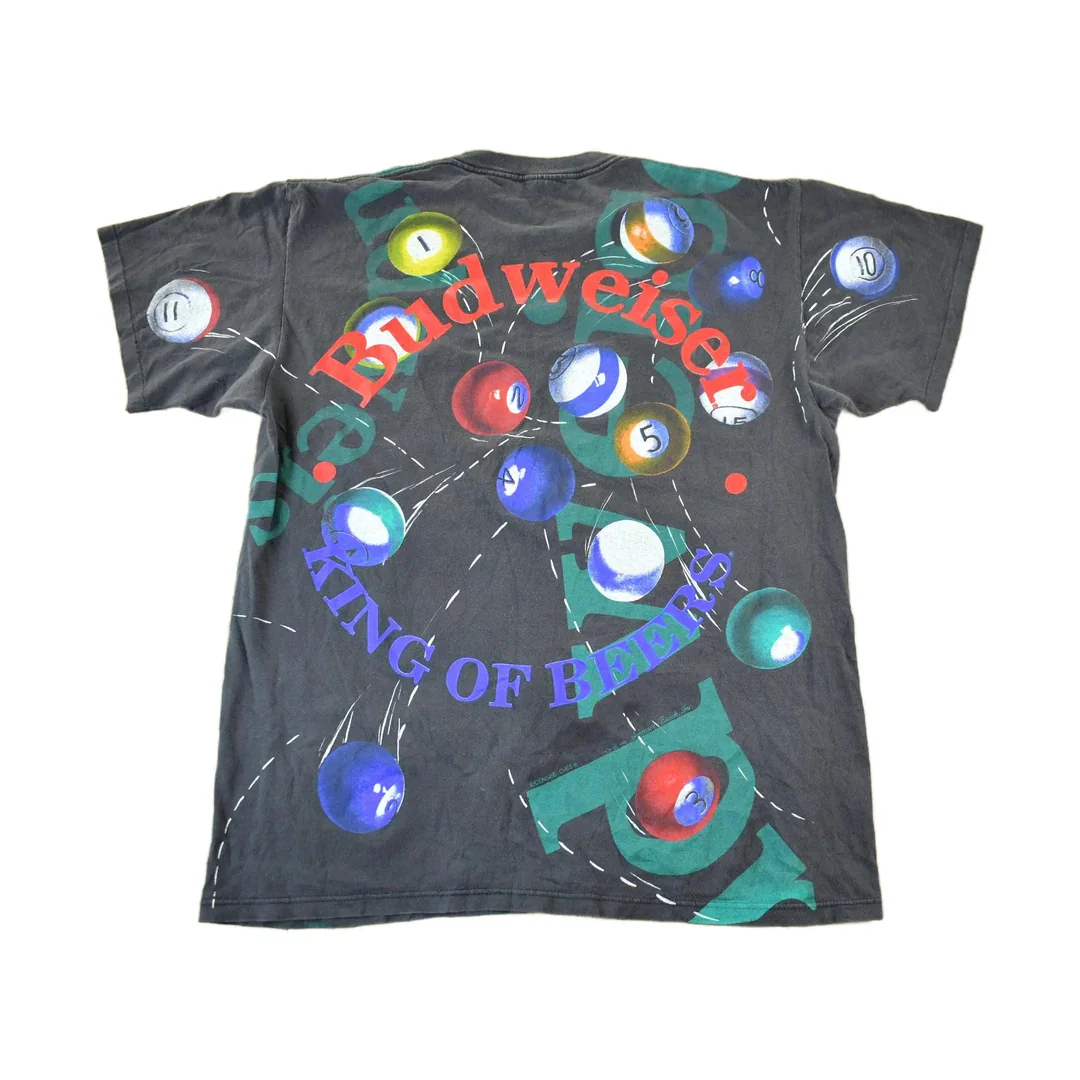 Vintage 1992 Budweiser Billiards Pool All Over Print Graphic T-Shirt Men's Large - Image 2