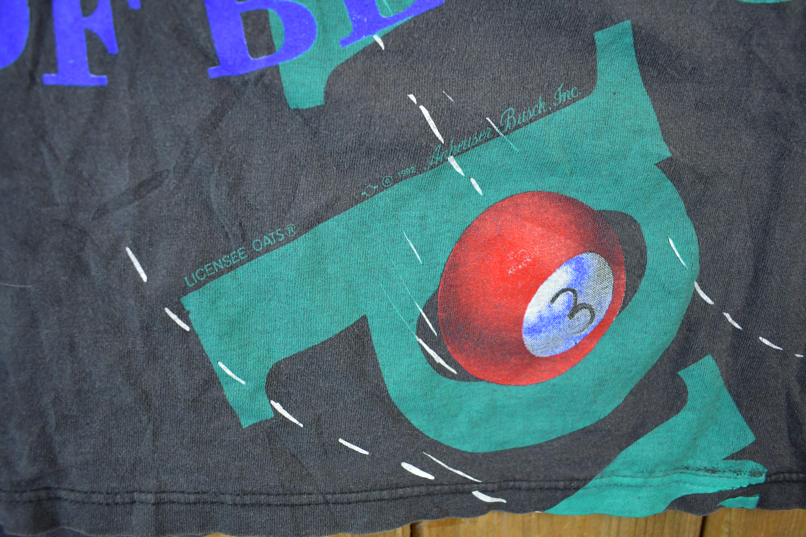Vintage 1992 Budweiser Billiards Pool All Over Print Graphic T-Shirt Men's Large - Image 3