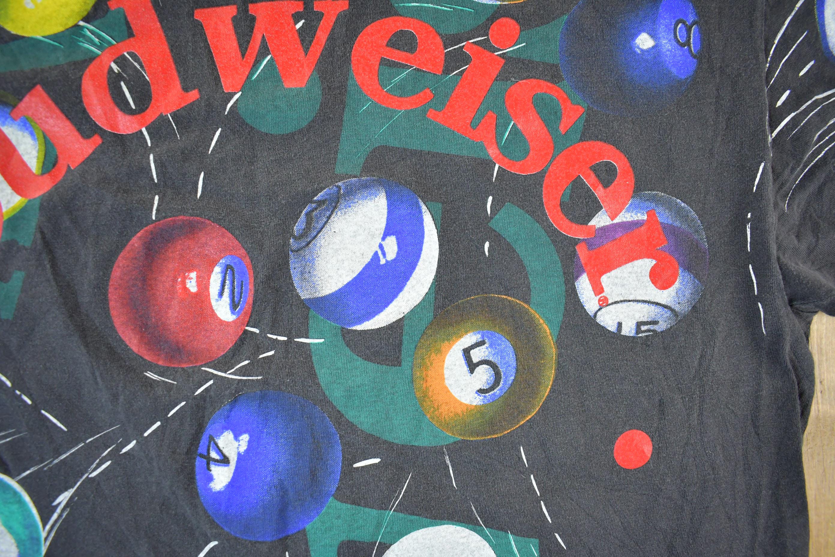 Vintage 1992 Budweiser Billiards Pool All Over Print Graphic T-Shirt Men's Large - Image 6
