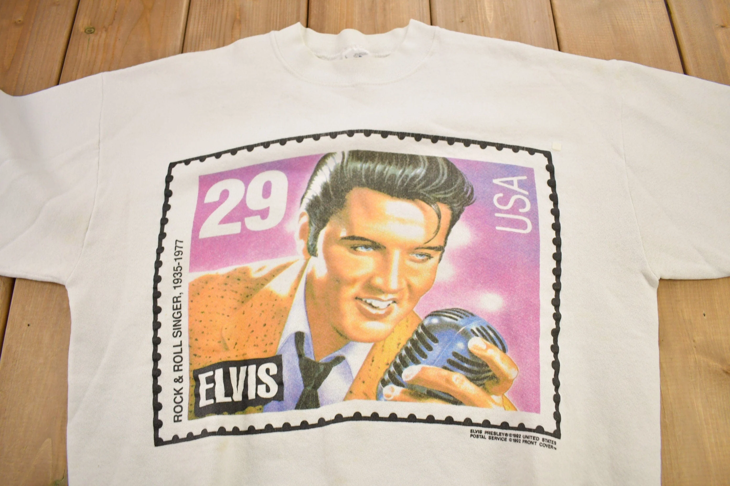 Vintage 1992 Elvis Presley Post Stamp Graphic Crewneck Sweatshirt - Image 3