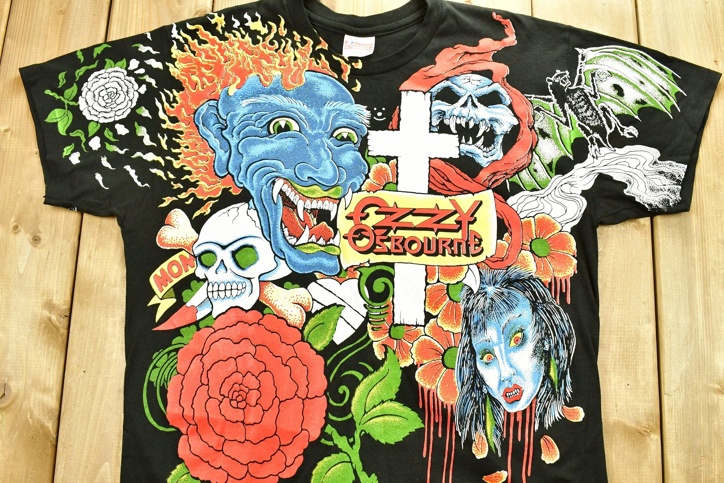 Vintage 1992 Ozzy Osbourne No More Tours T-Shirt All Over Print Band Men's Large - Image 3