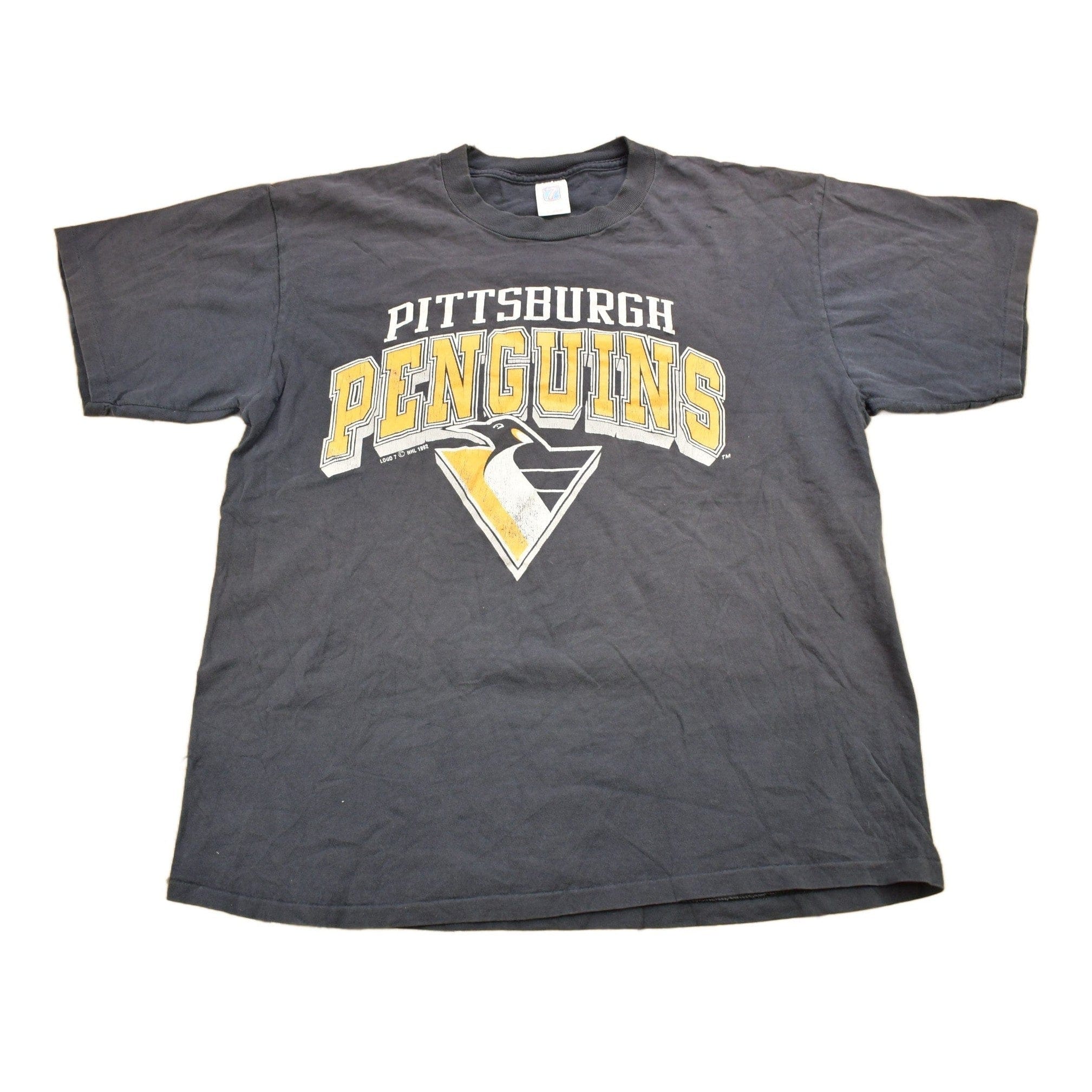 Vintage 1992 Pittsburgh Penguins NHL Graphic Logo 7 T-Shirt Men's XL