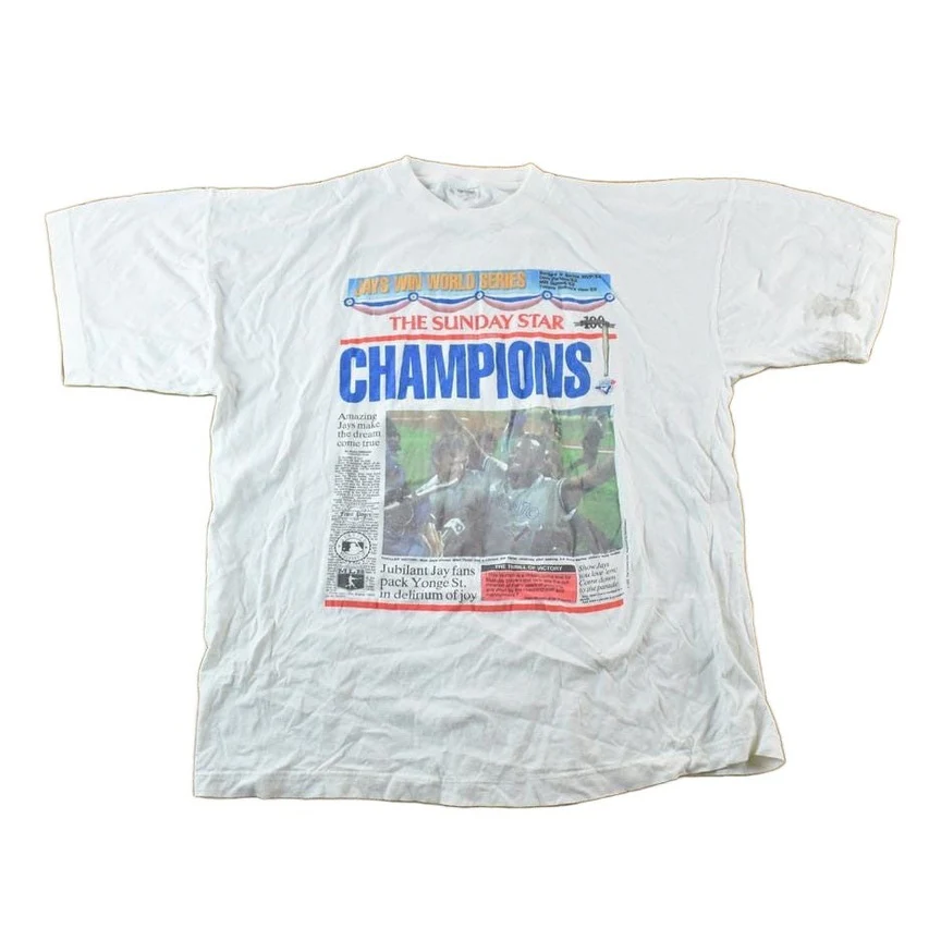 Vintage 1992 Toronto Blue Jays World Series Sunday Star MLB Graphic T-Shirt Men's Large